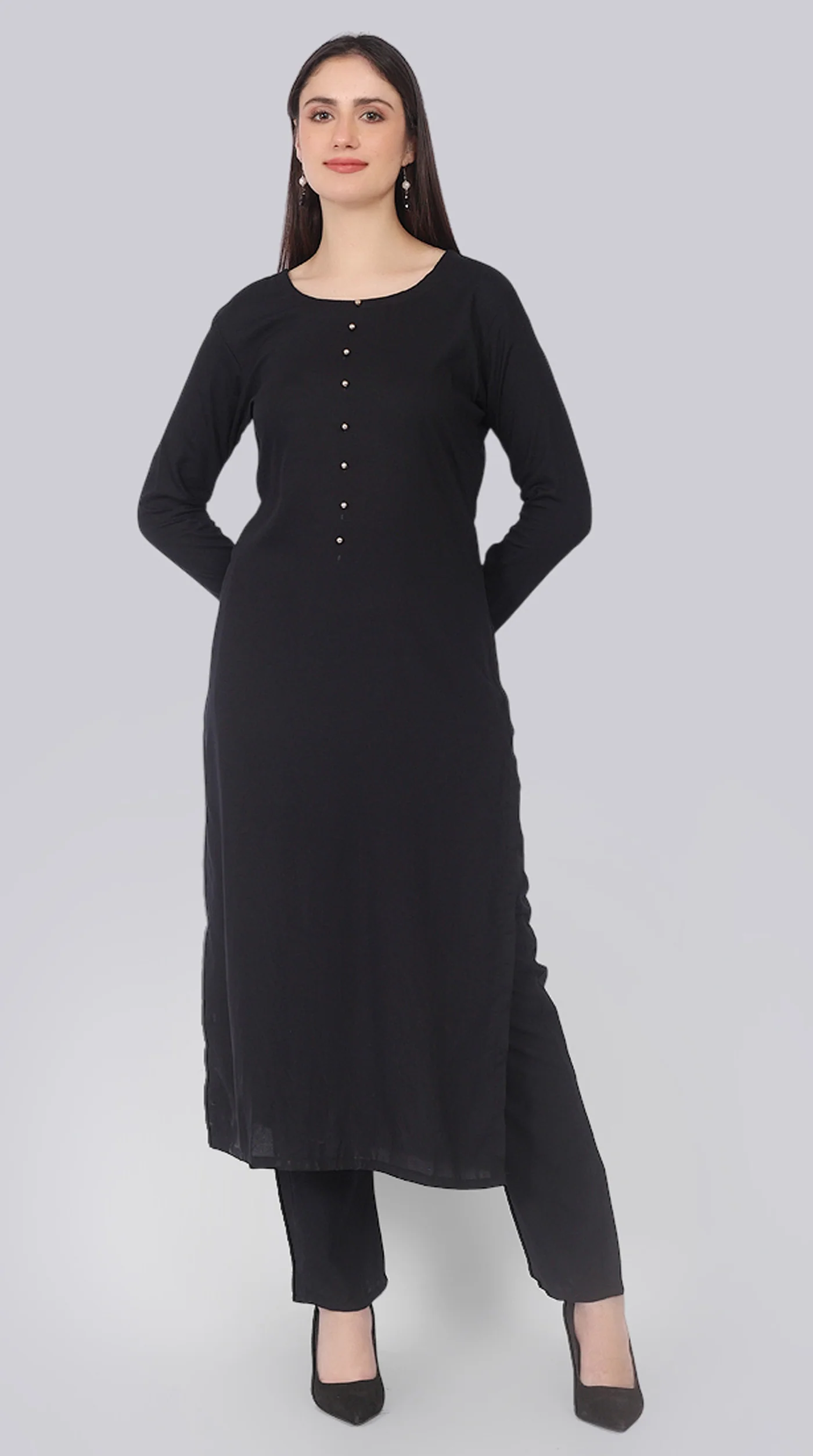 Black Rayon Straight-Cut Suit Set with Jacquard Dupatta - Image 6