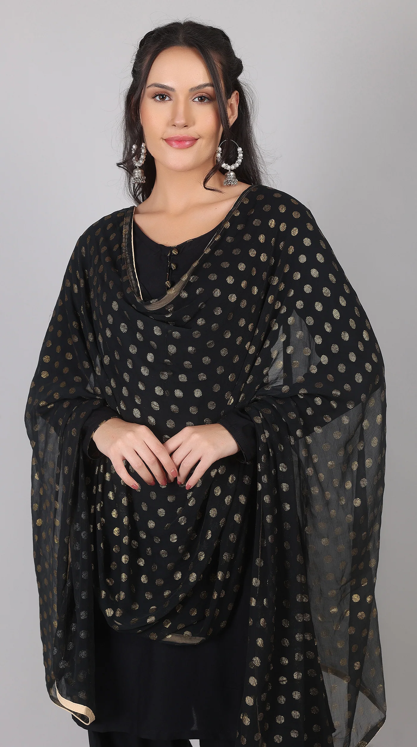 Black Rayon Suit Set With Foil Print Dupatta - Image 6