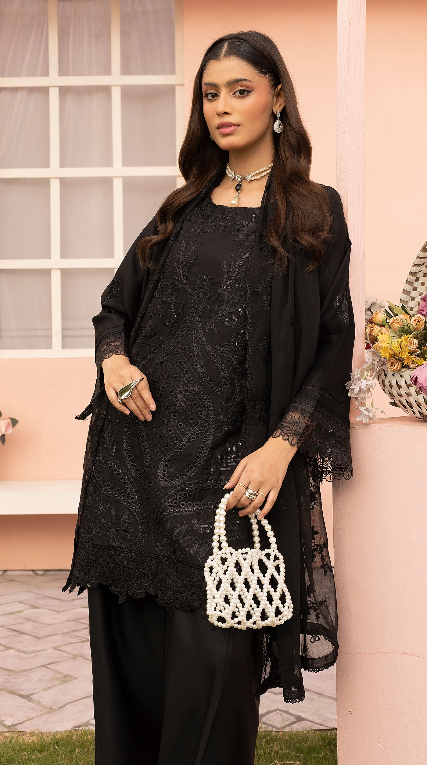 Black Sequin Embroidered Eid Suit with Farshi Salwar - Image 5
