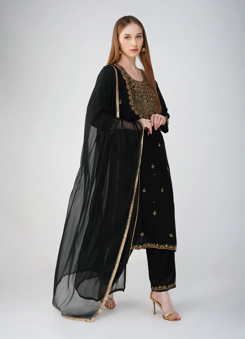 Black Silk Straight Cut Suit - Image 2