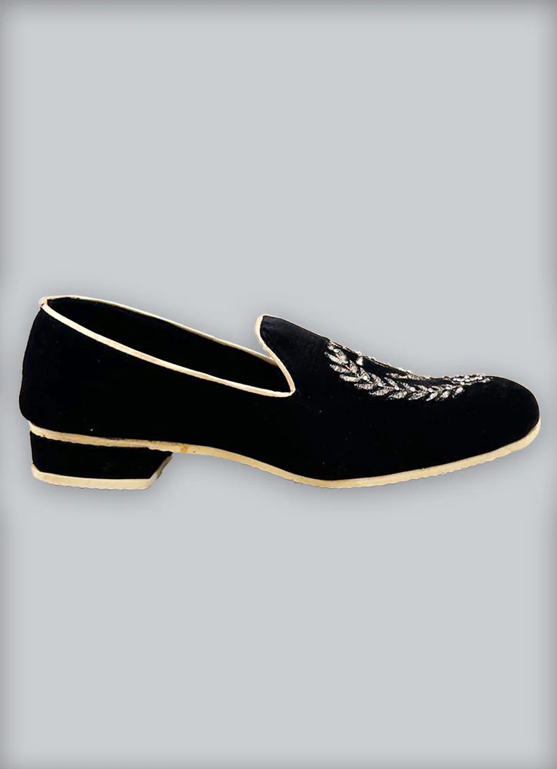Black Velvet Jutti with antique zari threadwork Grip Sole - Image 2