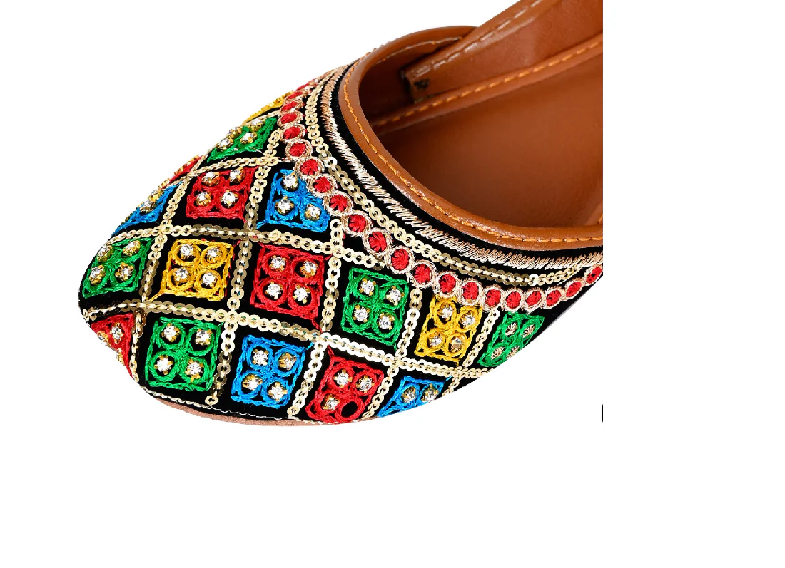 Black Velvet Multi Colored Punjabi Jutti - Image 2