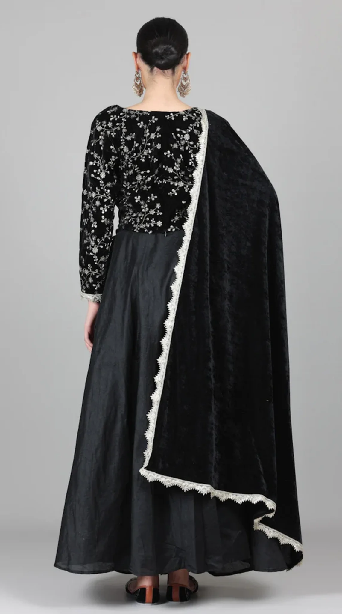 Black Velvet Sequins Embroidered Lehenga Set - Image 3