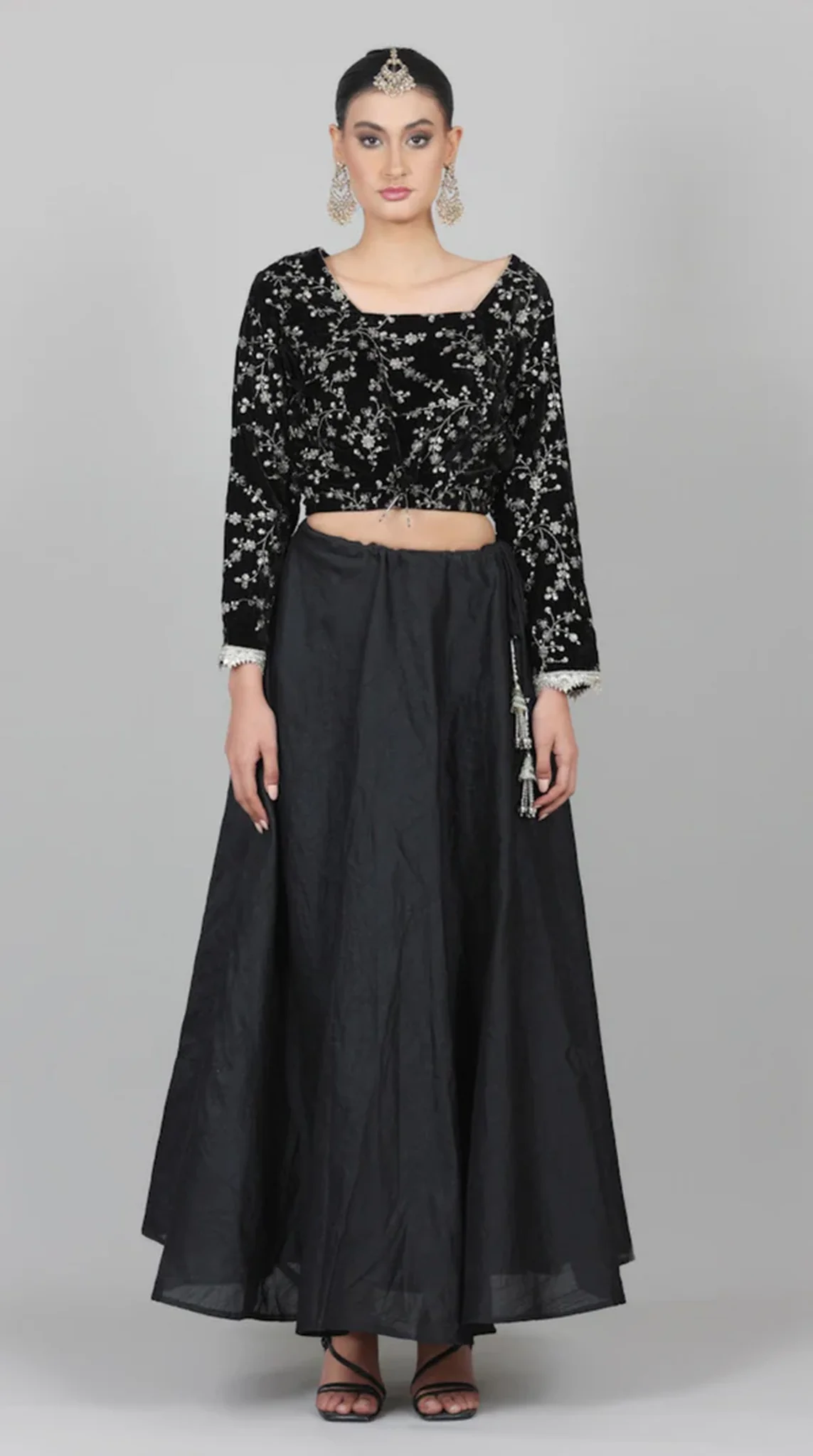 Black Velvet Sequins Embroidered Lehenga Set - Image 4