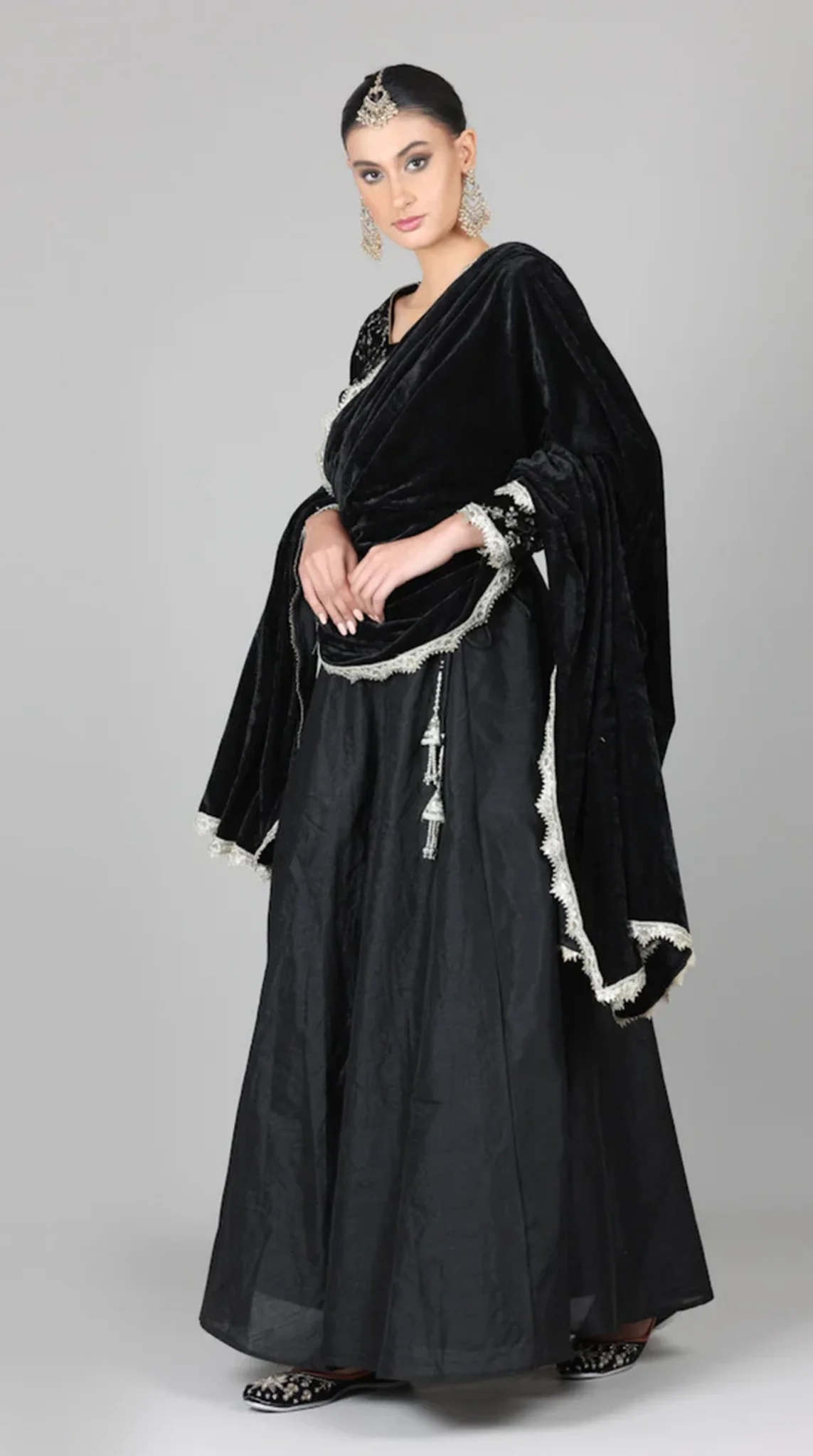 Black Velvet Sequins Embroidered Lehenga Set - Image 5