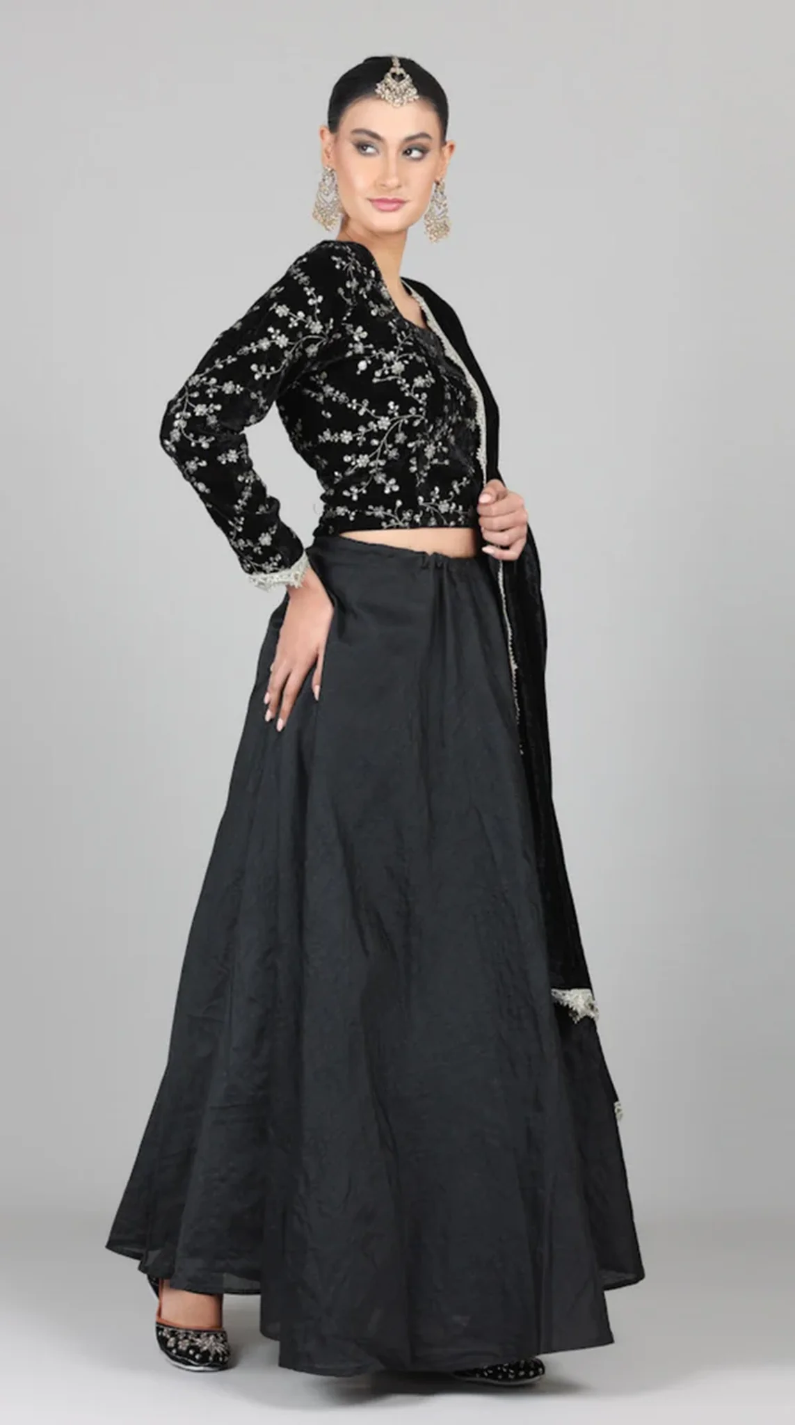 Black Velvet Sequins Embroidered Lehenga Set - Image 6