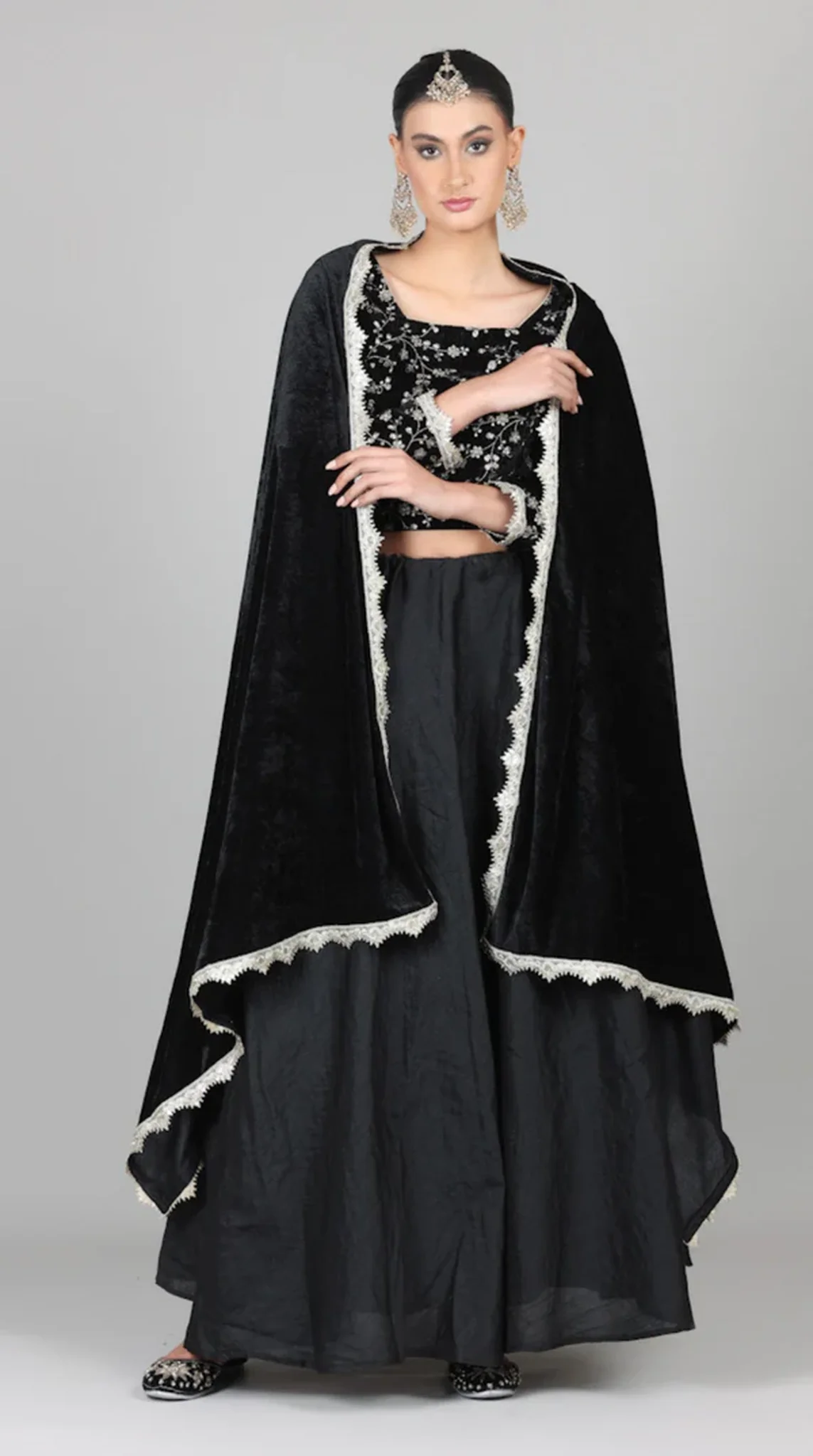 Black Velvet Sequins Embroidered Lehenga Set - Image 7