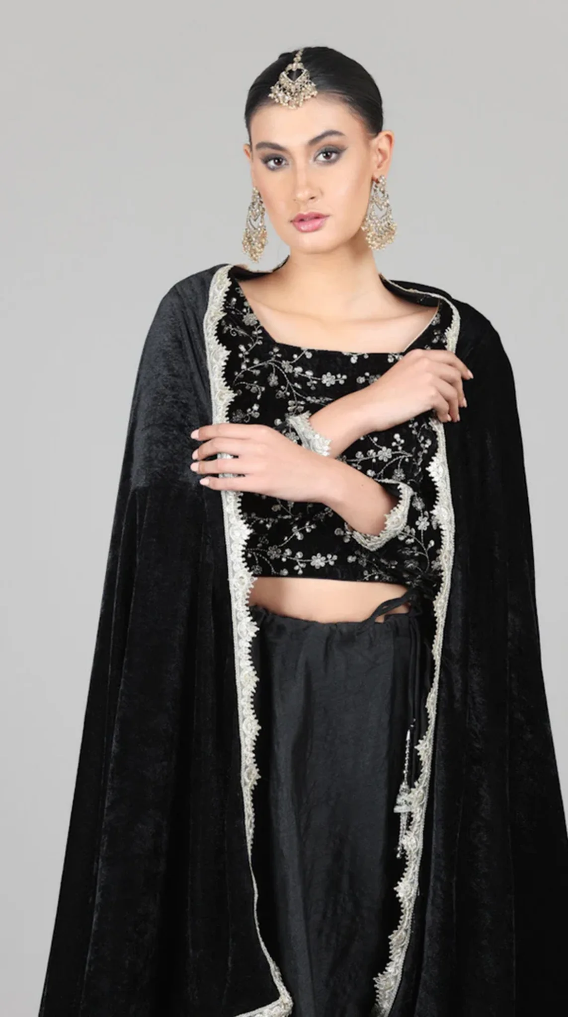 Black Velvet Sequins Embroidered Lehenga Set - Image 8