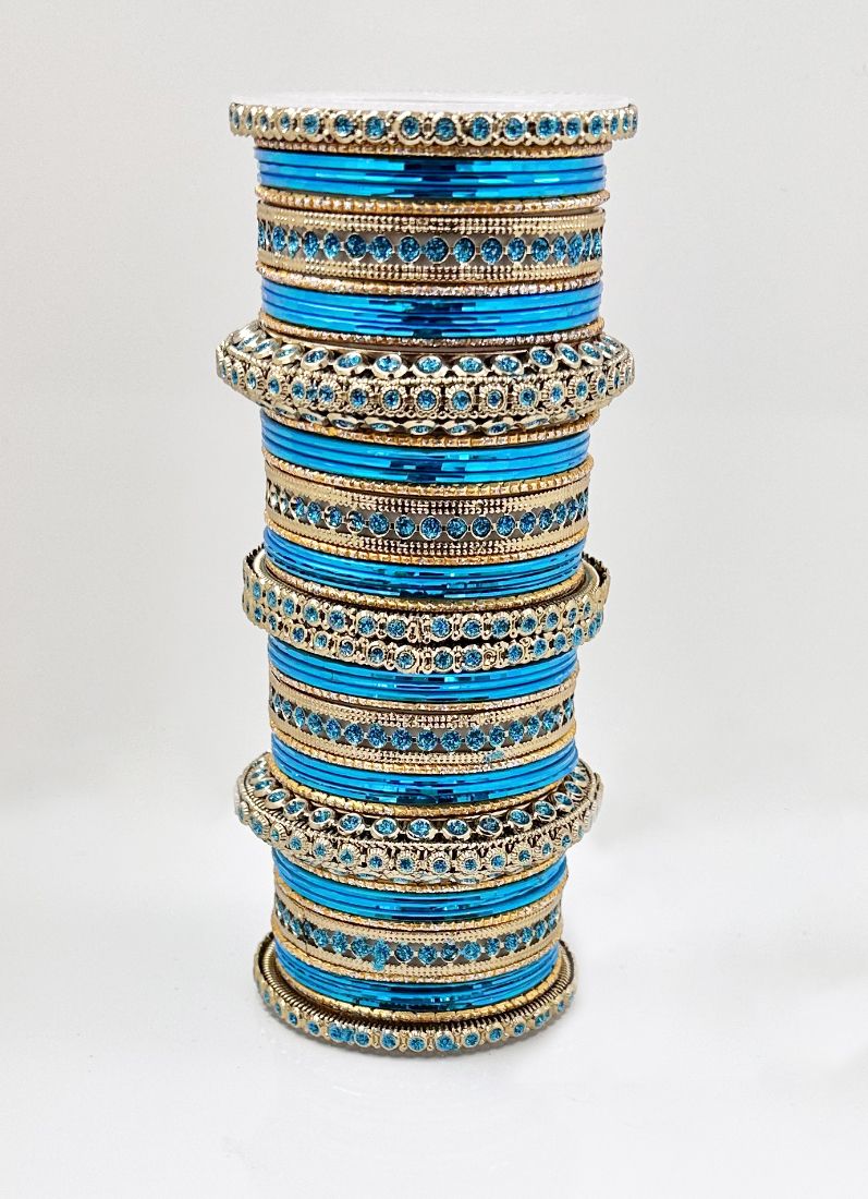 Blue Anitique Gold Double Bangle Set - Image 2