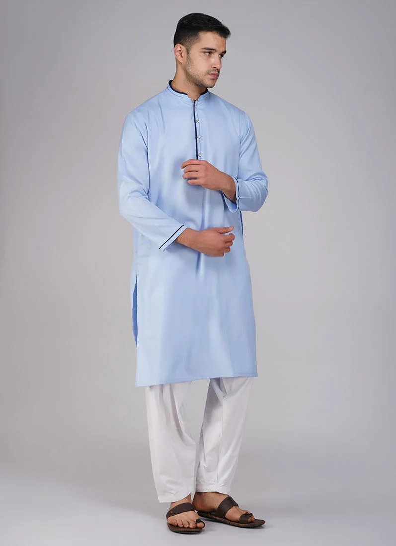 Blue Cotton Kurta Salwar Set - Image 3