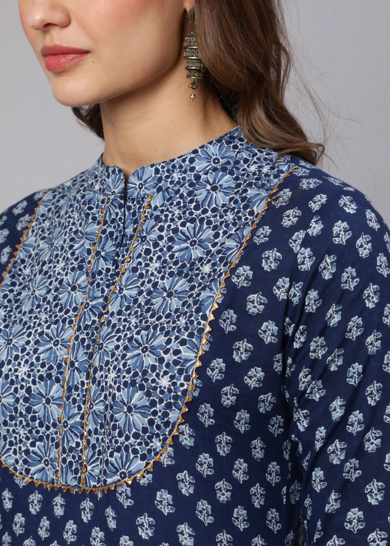 Blue Printed Bias Cut Dress - Image 2