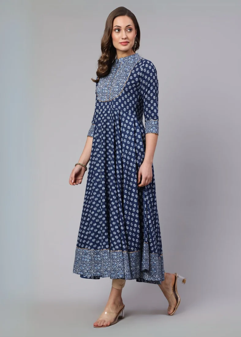 Blue Printed Bias Cut Dress - Image 3