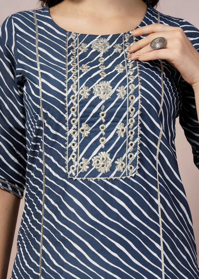 Blue Cotton Straight Cut Suit Set - Image 3
