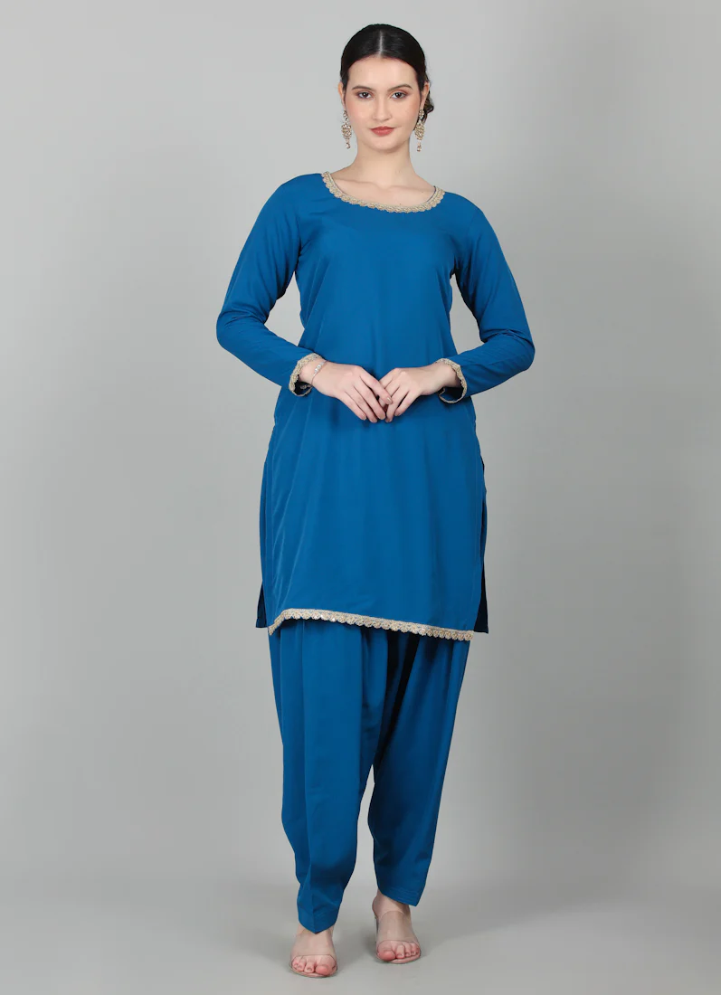 Blue Crepe Printed Dupatta Suit Set - Image 2