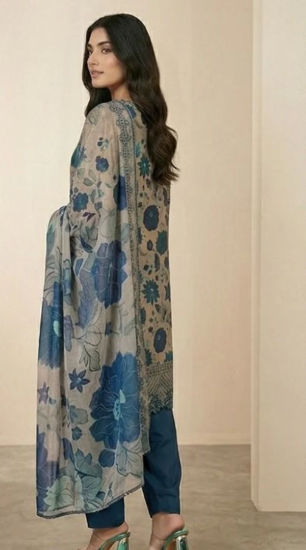 Blue Digital Print Farshi Salwar Suit with Cutwork Embroidery - Image 2