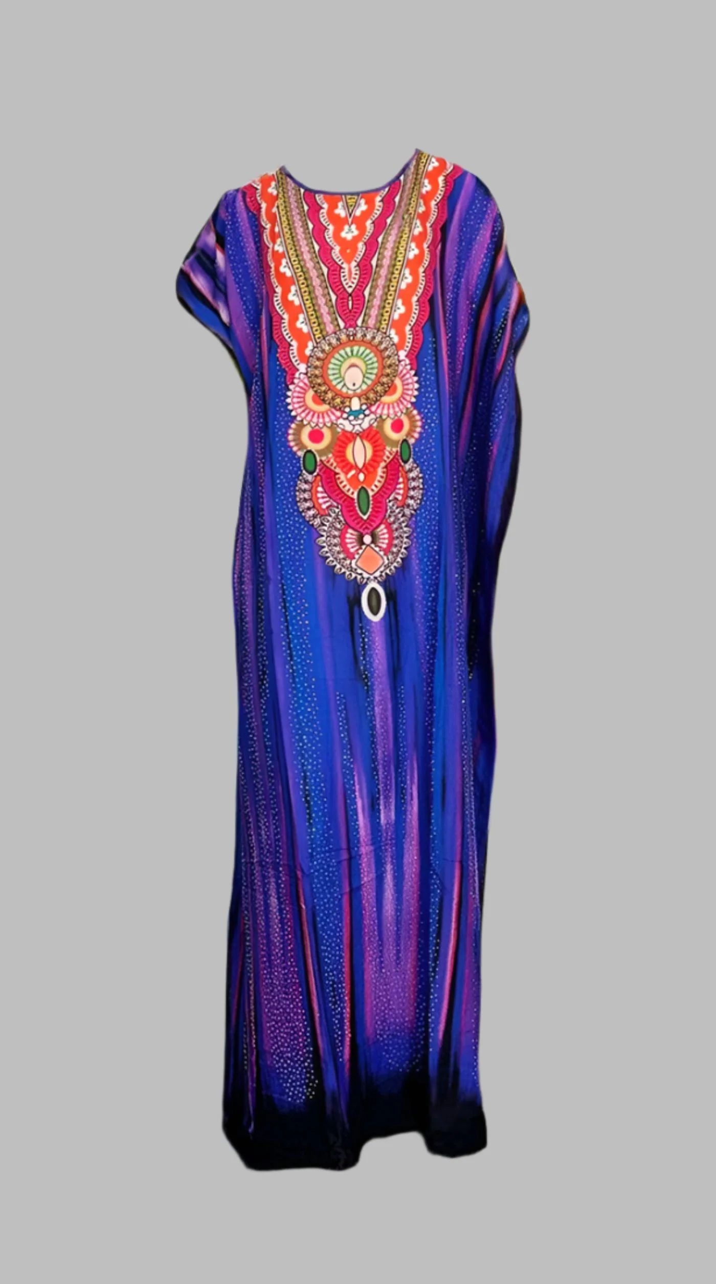 Blue Digital Print Kaftan With Silver Embroidery - Image 2