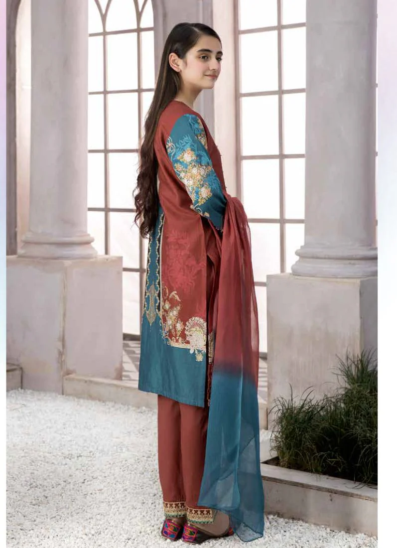 Blue Embroidered Straight Cut Suit Set - Image 2