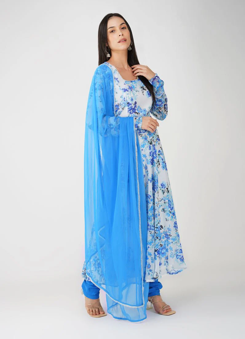 Blue Floarl Printed Suit Set - Image 3