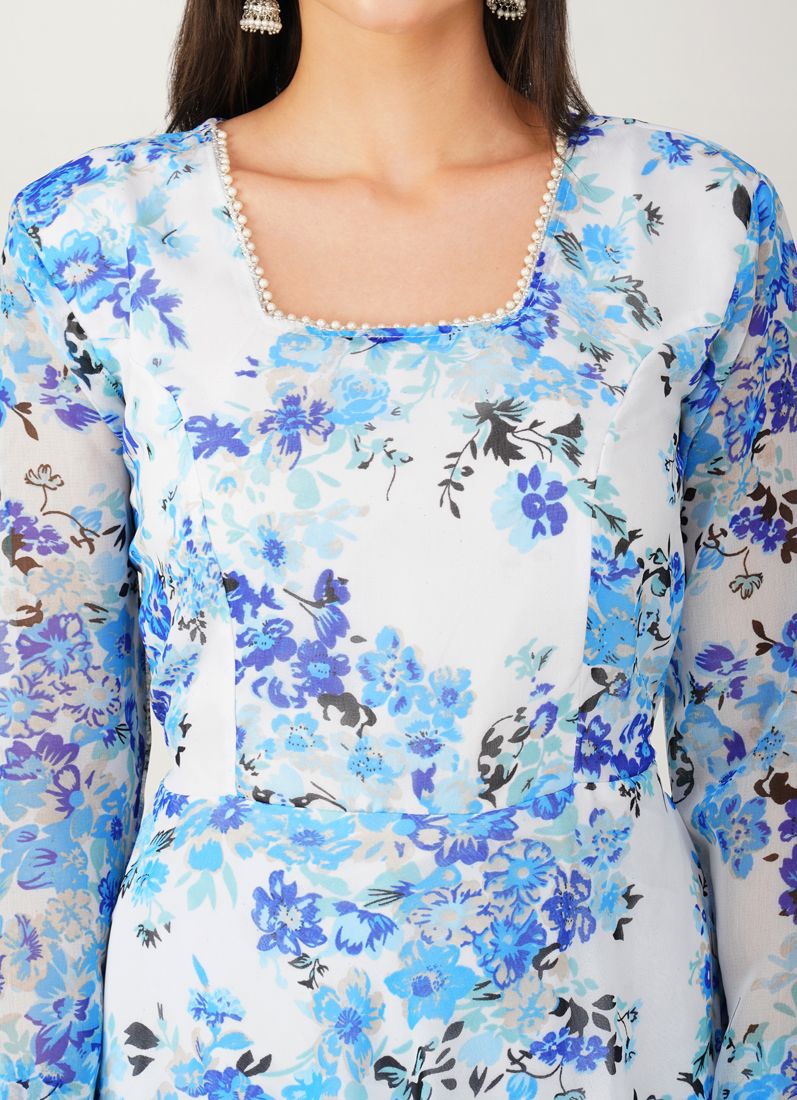 Blue Floarl Printed Suit Set - Image 5