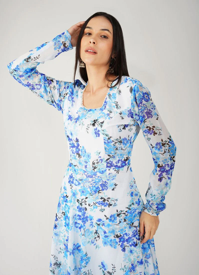 Blue Floarl Printed Suit Set - Image 6