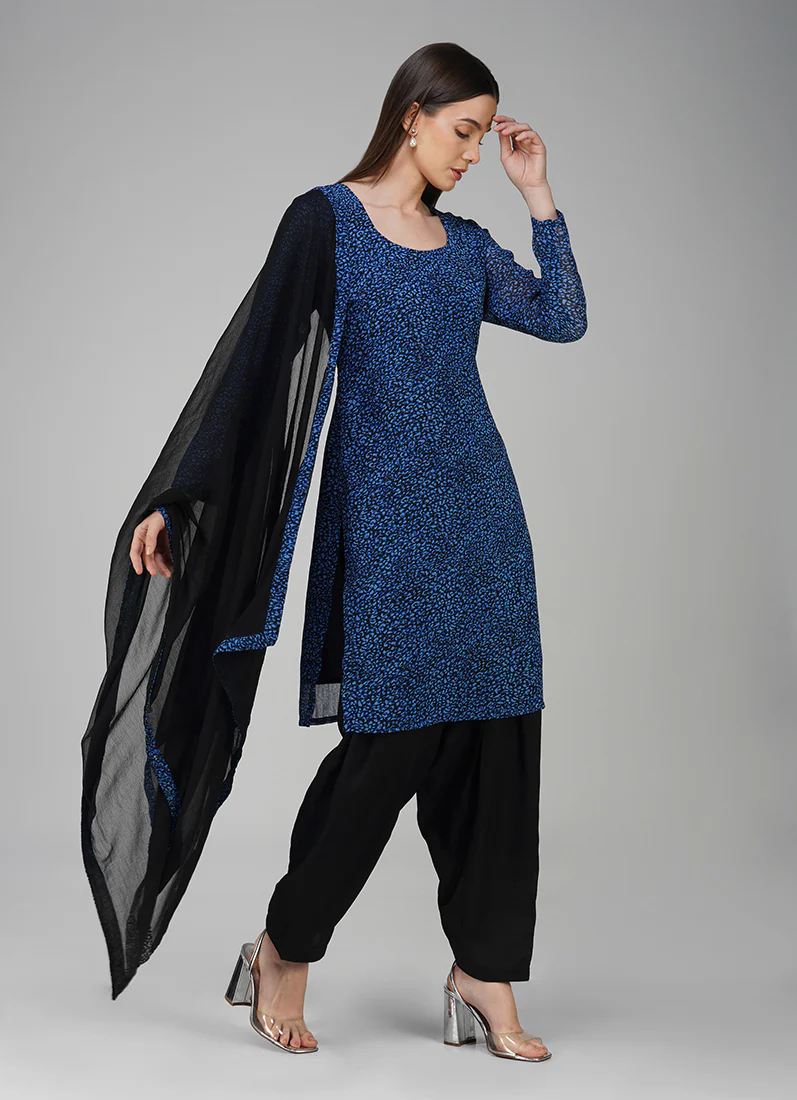 Blue Georgette Ditzzy Salwar Kameez Suit Set - Image 2
