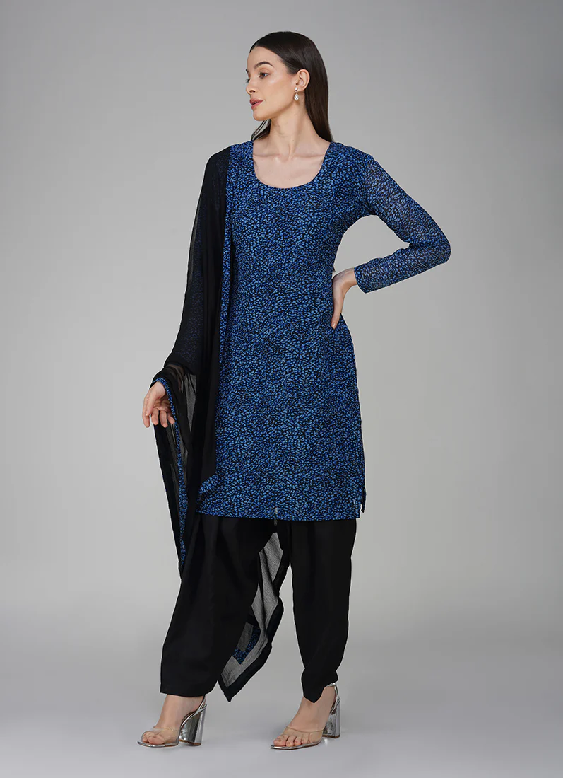 Blue Georgette Ditzzy Salwar Kameez Suit Set - Image 3