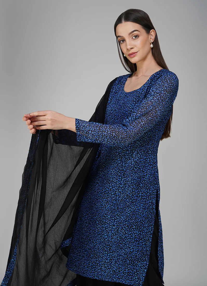 Blue Georgette Ditzzy Salwar Kameez Suit Set - Image 4