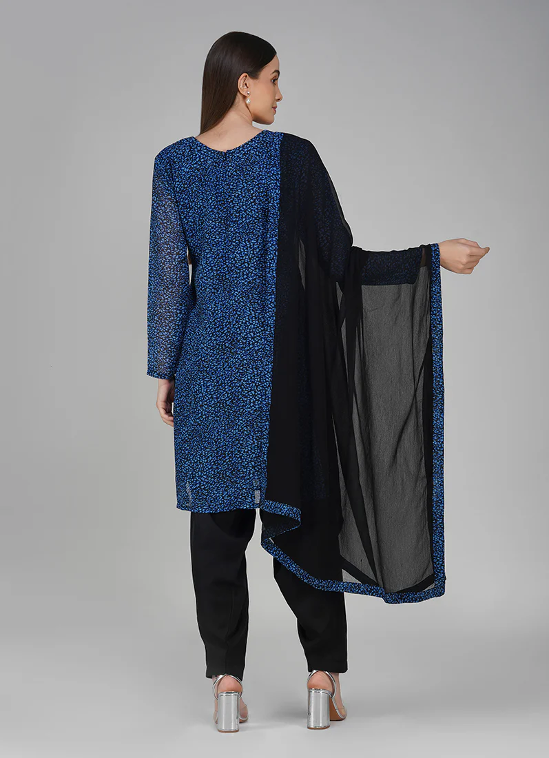 Blue Georgette Ditzzy Salwar Kameez Suit Set - Image 5