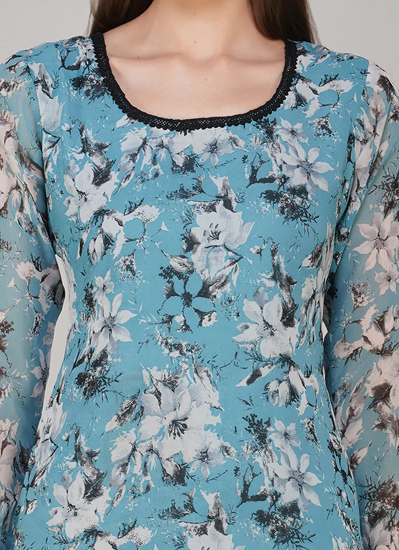 Blue Georgette Floral Printed Salwar Suit Set - Image 6