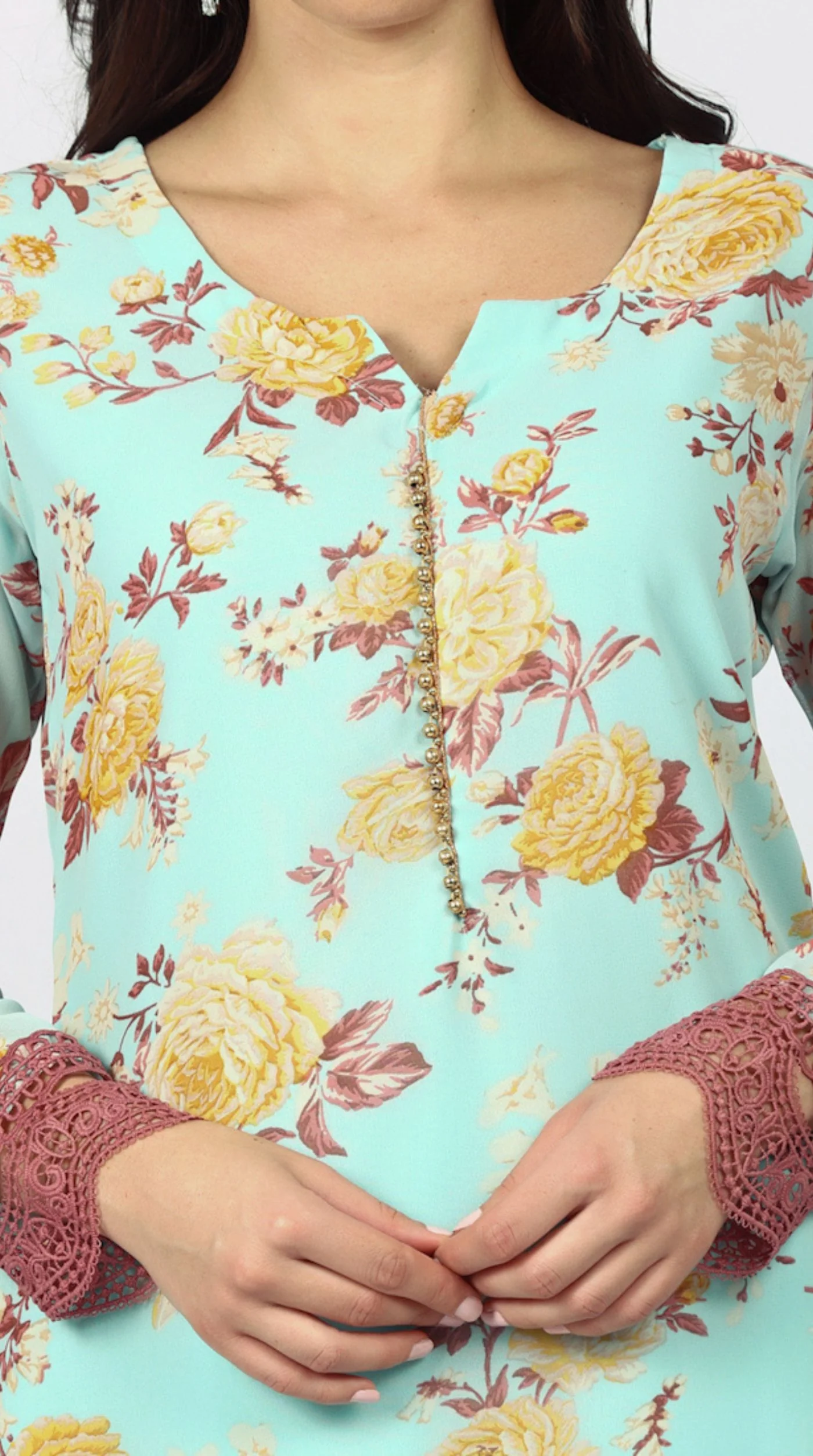 Blue Georgette Floral Printed Suit Set - Image 8