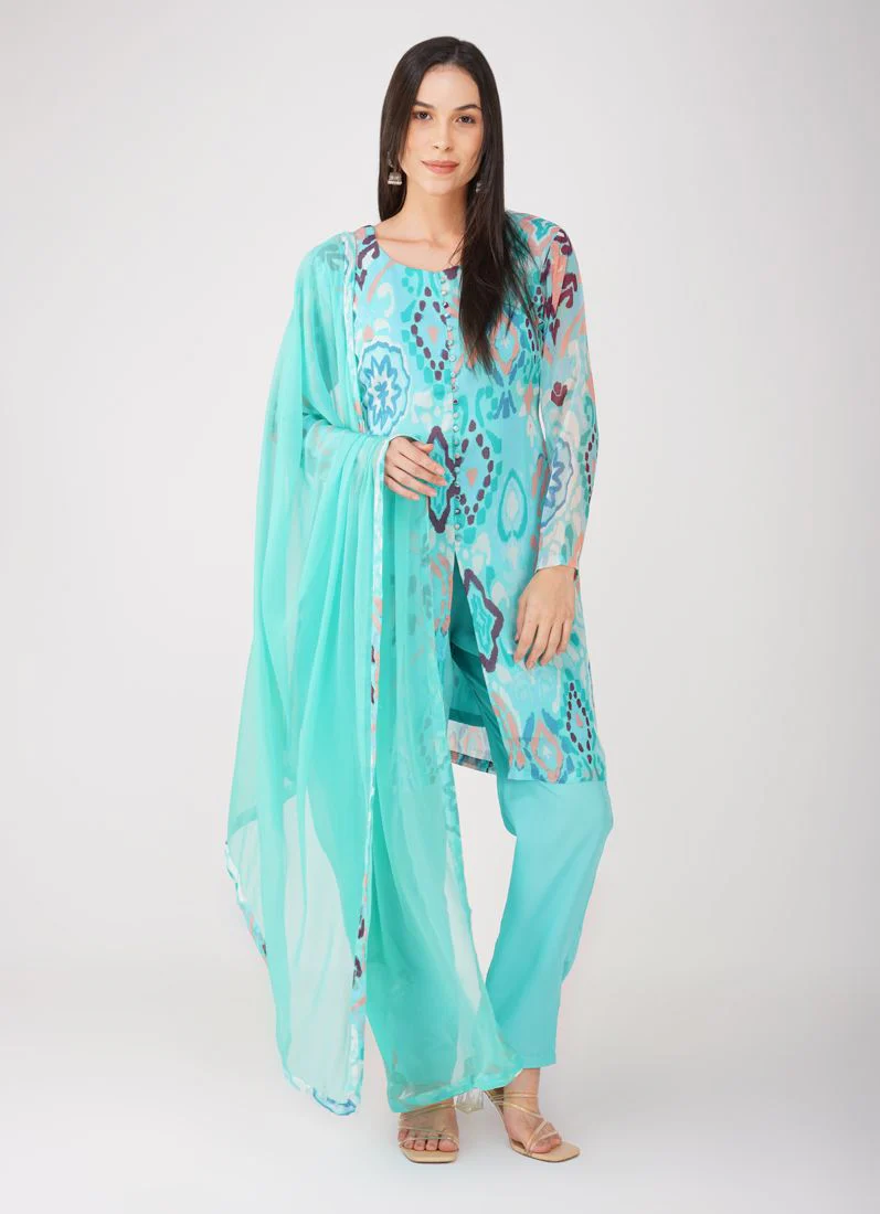 Blue Georgette printed Suit Set - Image 3