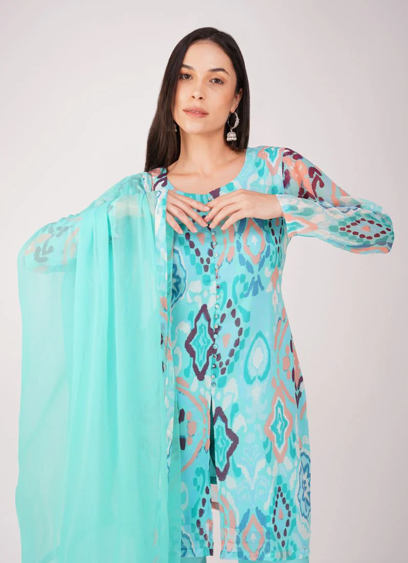 Blue Georgette printed Suit Set - Image 4