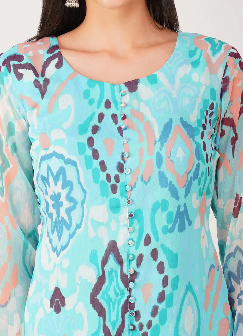 Blue Georgette printed Suit Set - Image 5