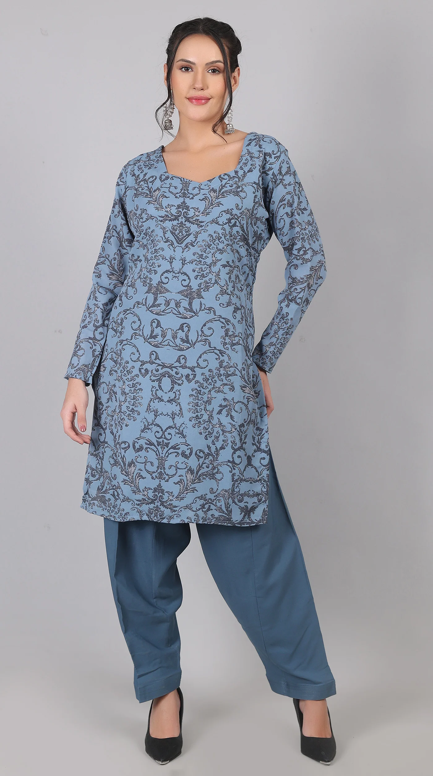 Blue Georgette Sweetheart Neck Salwar Suit with Chiffon Dupatta - Image 3