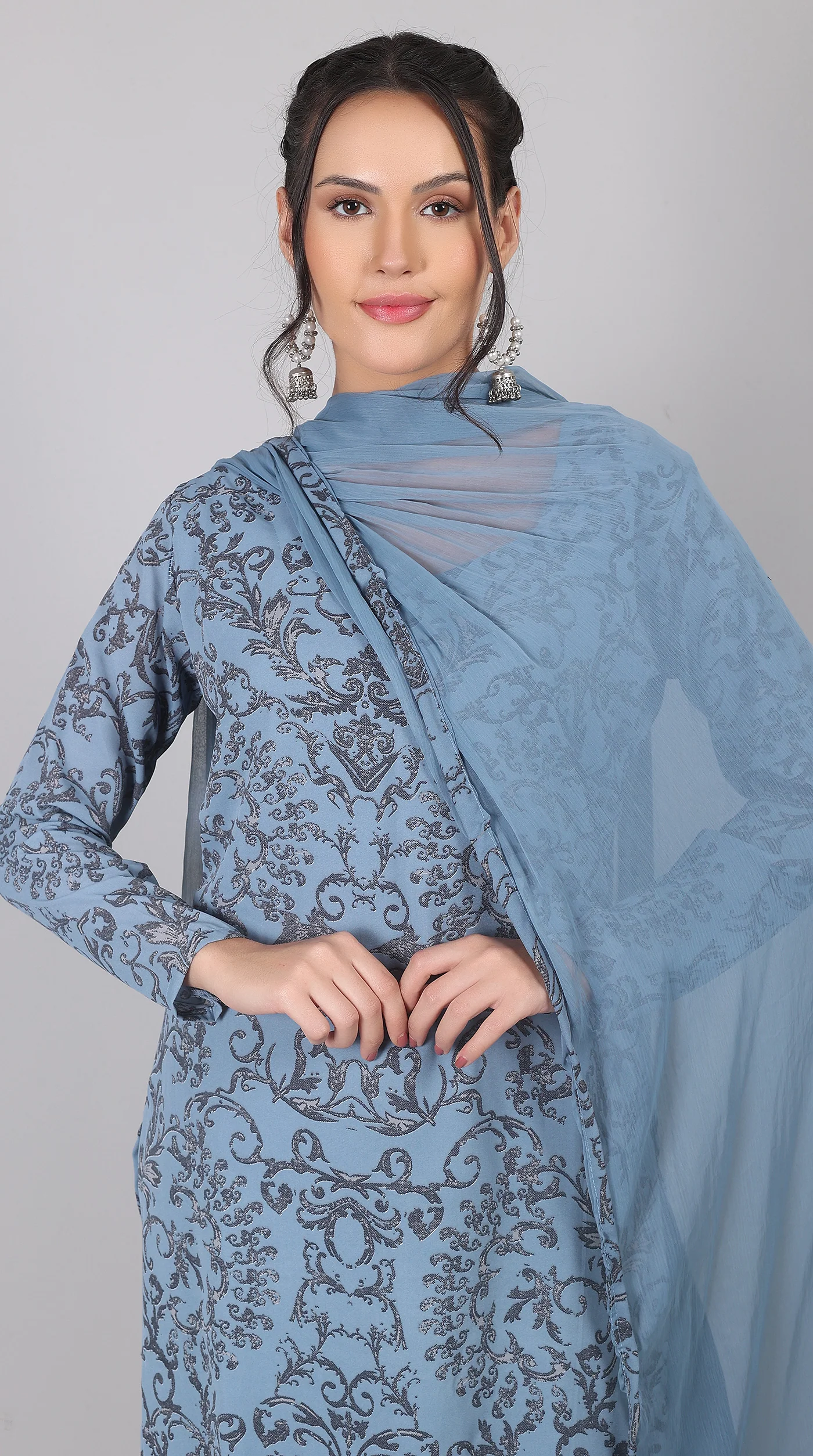 Blue Georgette Sweetheart Neck Salwar Suit with Chiffon Dupatta - Image 6