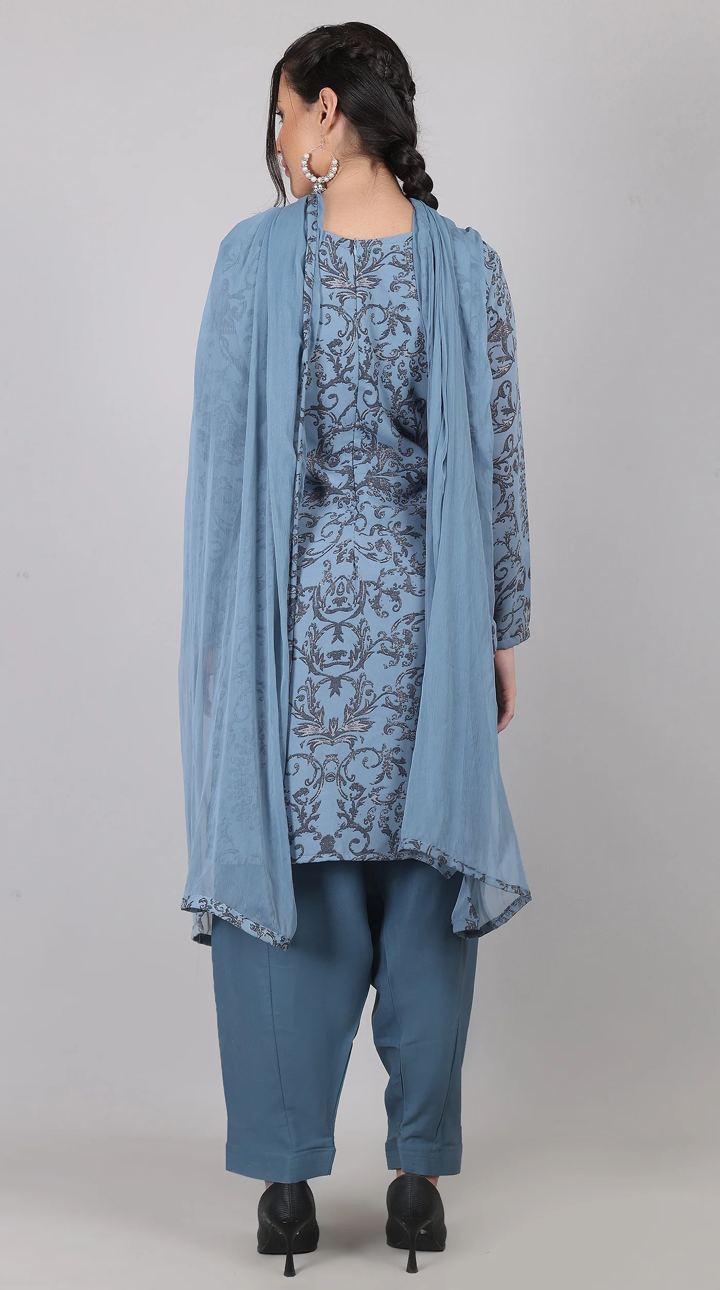 Blue Georgette Sweetheart Neck Salwar Suit with Chiffon Dupatta - Image 7