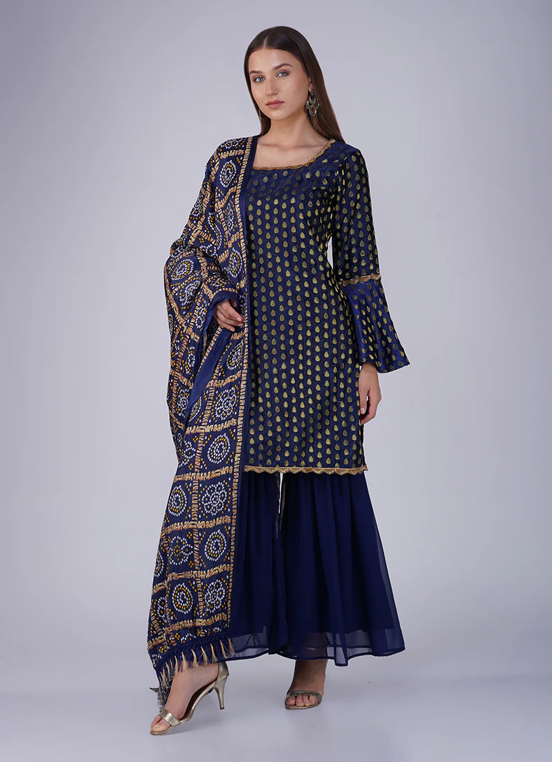 Blue Jacquard Shift Style Suit - Image 5