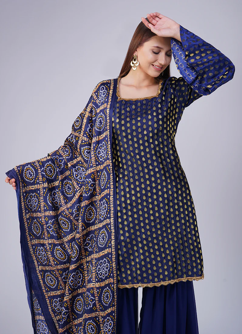 Blue Jacquard Shift Style Suit - Image 6