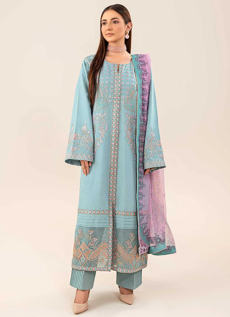 Blue Lawn Embroidered Suit Set - Image 2