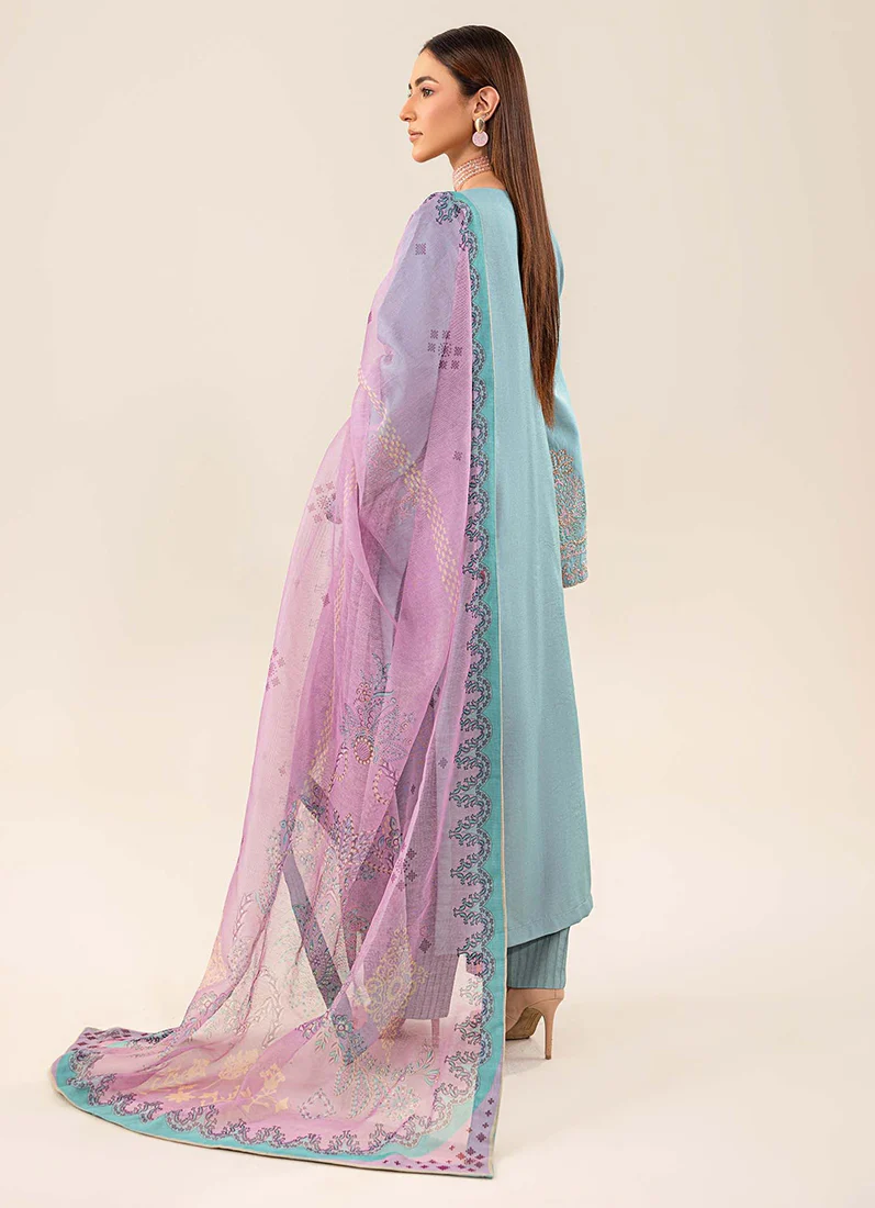 Blue Lawn Embroidered Suit Set - Image 3