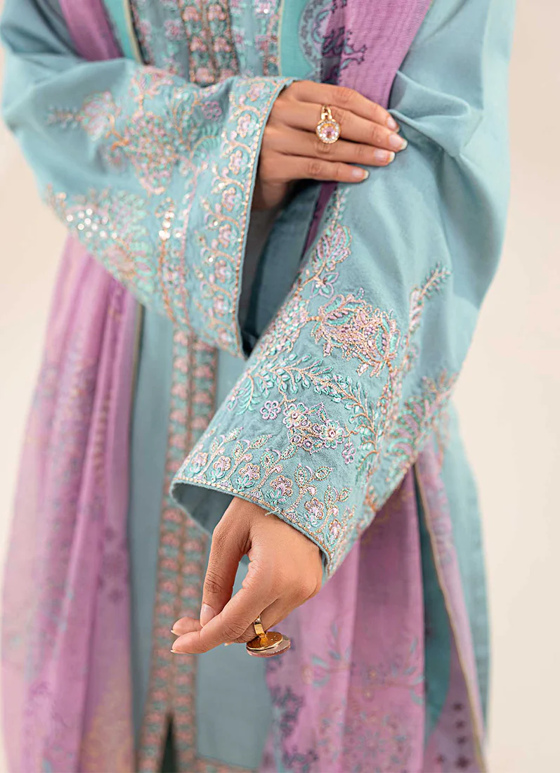 Blue Lawn Embroidered Suit Set - Image 4