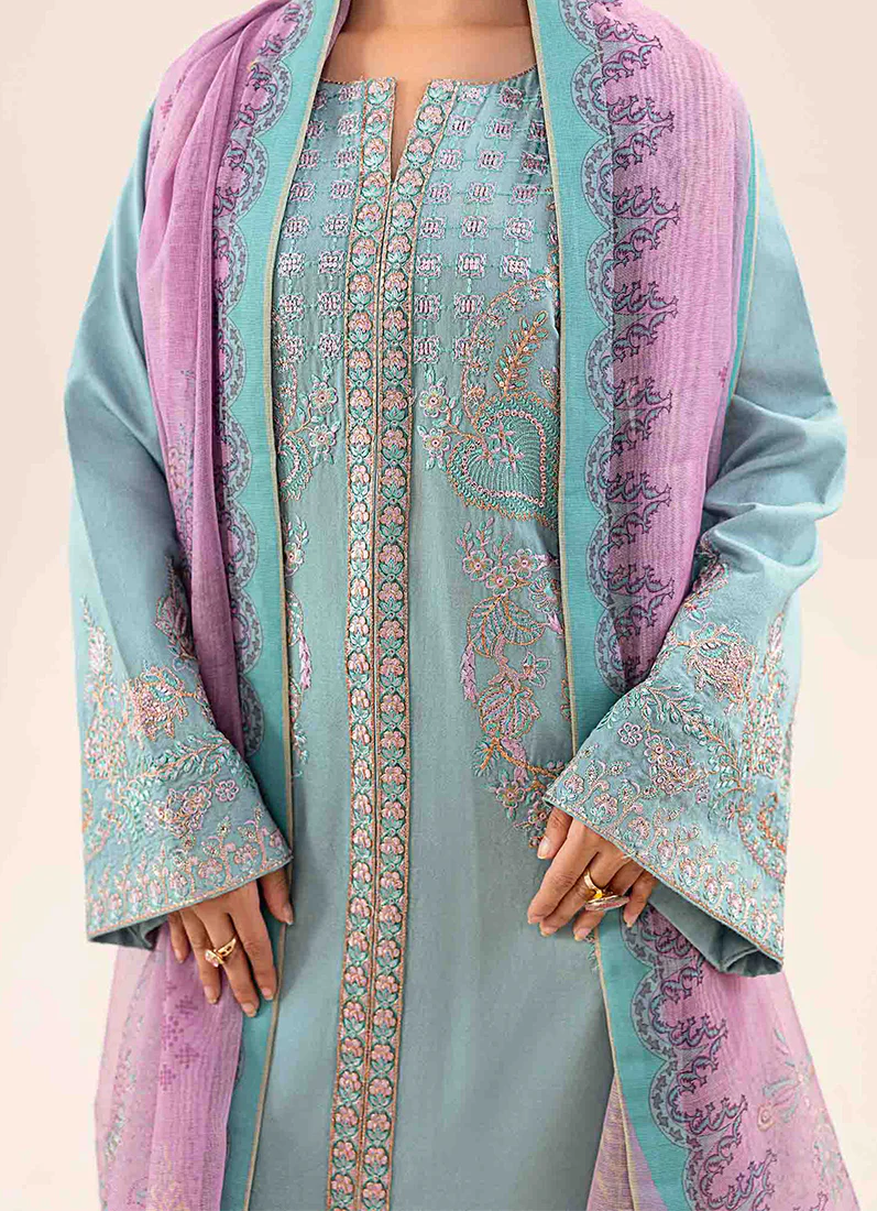 Blue Lawn Embroidered Suit Set - Image 5