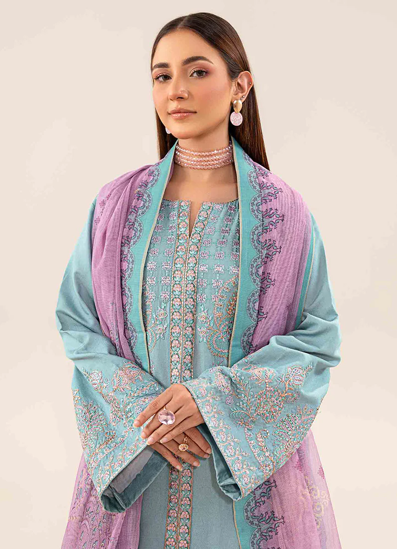 Blue Lawn Embroidered Suit Set - Image 6