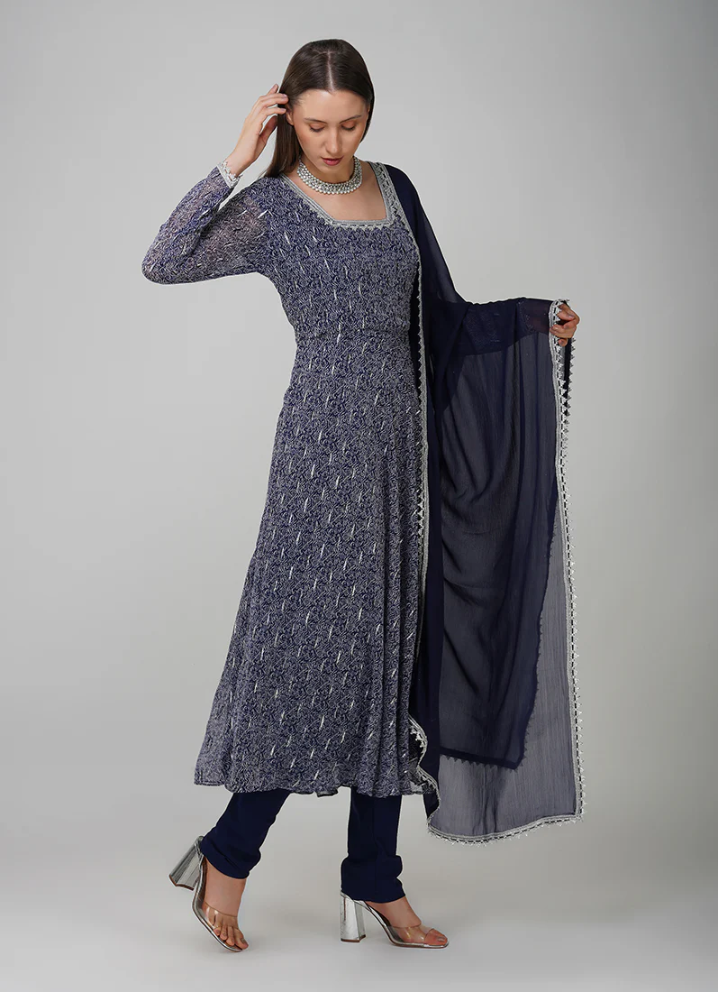 Blue Lurex Bias Cut Suit Set - Image 2