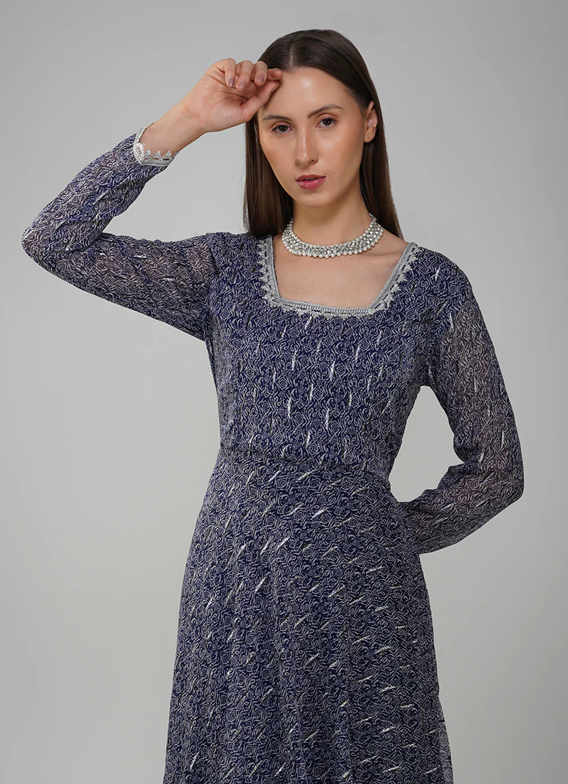 Blue Lurex Bias Cut Suit Set - Image 3