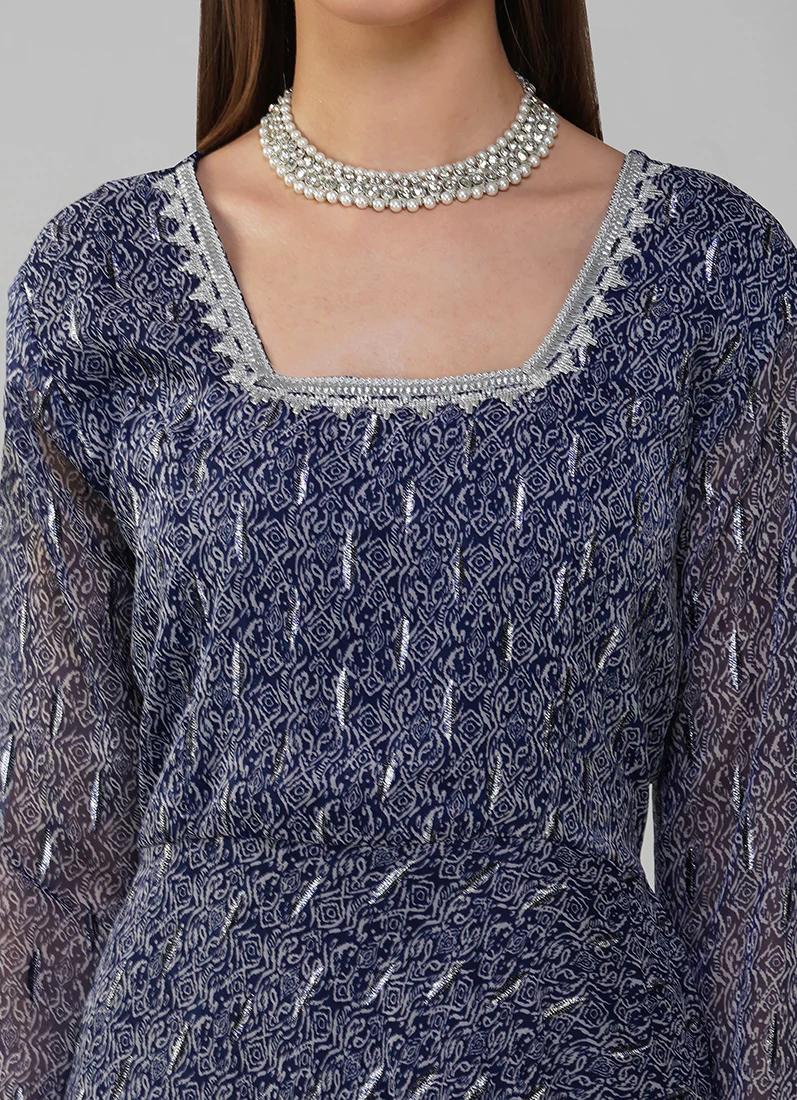 Blue Lurex Bias Cut Suit Set - Image 4