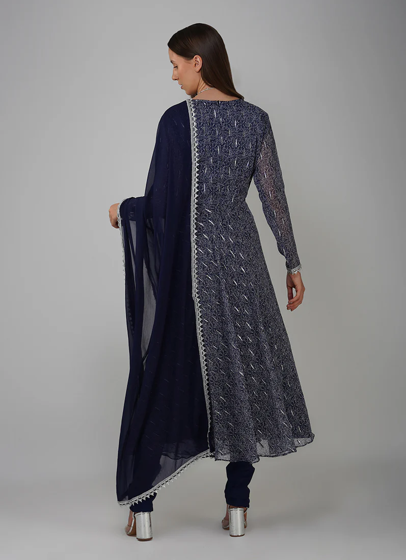 Blue Lurex Bias Cut Suit Set - Image 5