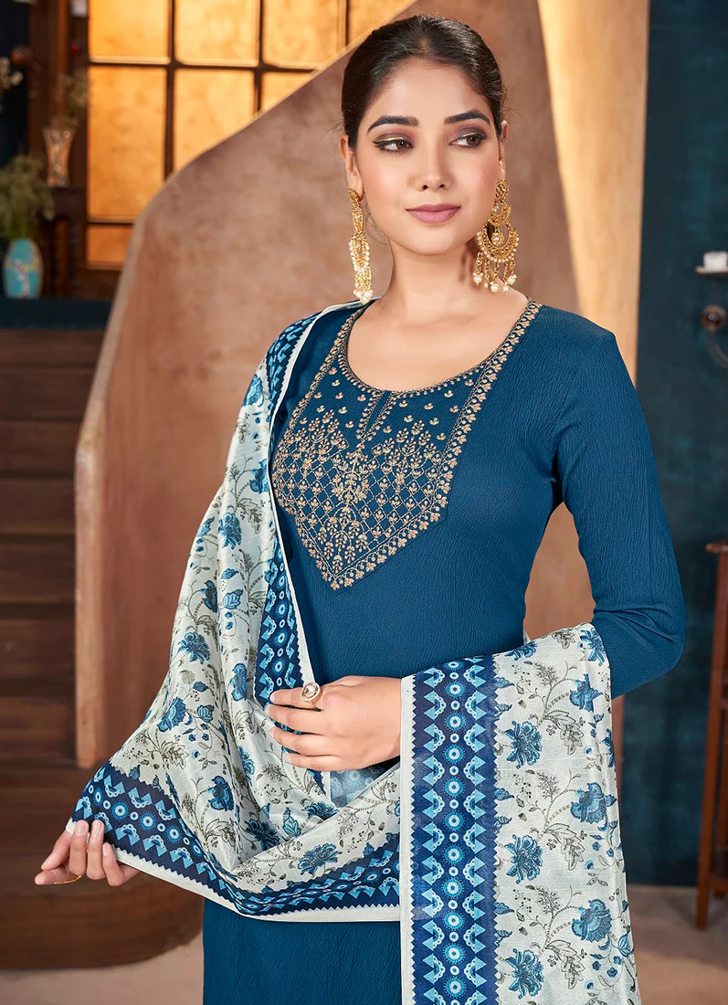 Blue Moss Crepe Straight cut Suit Set - Image 2