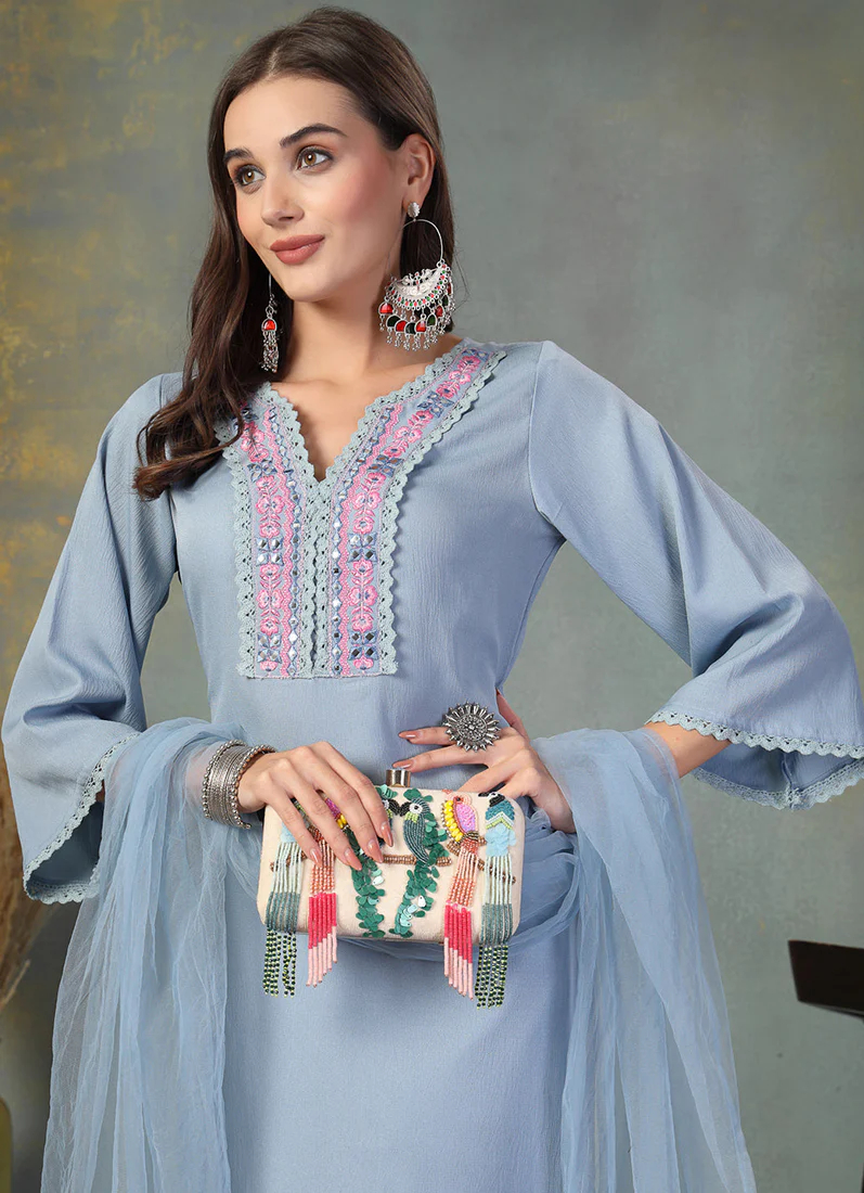 Blue Moss Crepe Suit Set - Image 2
