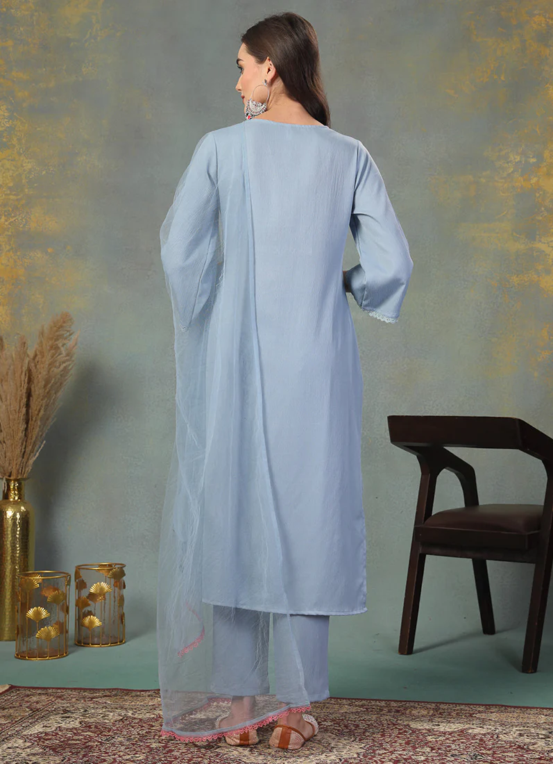Blue Moss Crepe Suit Set - Image 3